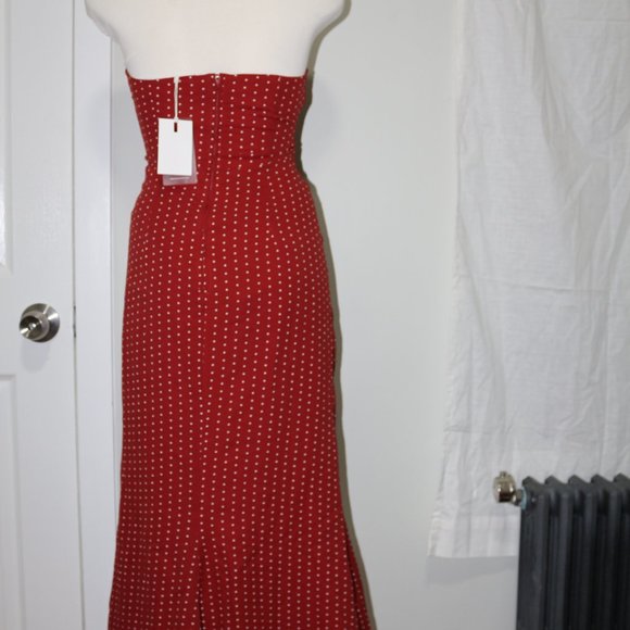 C/MEO Collective | CMEO Collective Strapless Polka Dot Ruffle Midi Dress in Red - Picture 3 of 5
